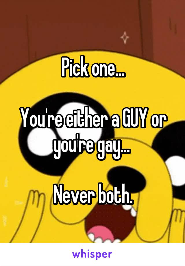 Pick one...

You're either a GUY or you're gay... 

Never both.