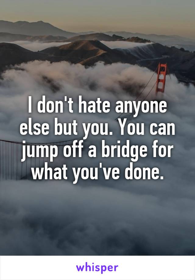 I don't hate anyone else but you. You can jump off a bridge for what you've done.
