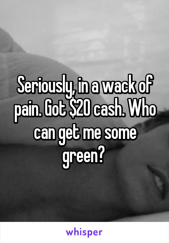 Seriously, in a wack of pain. Got $20 cash. Who can get me some green? 