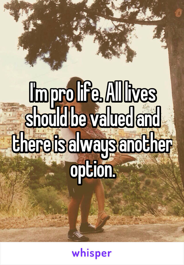 I'm pro life. All lives should be valued and there is always another option.