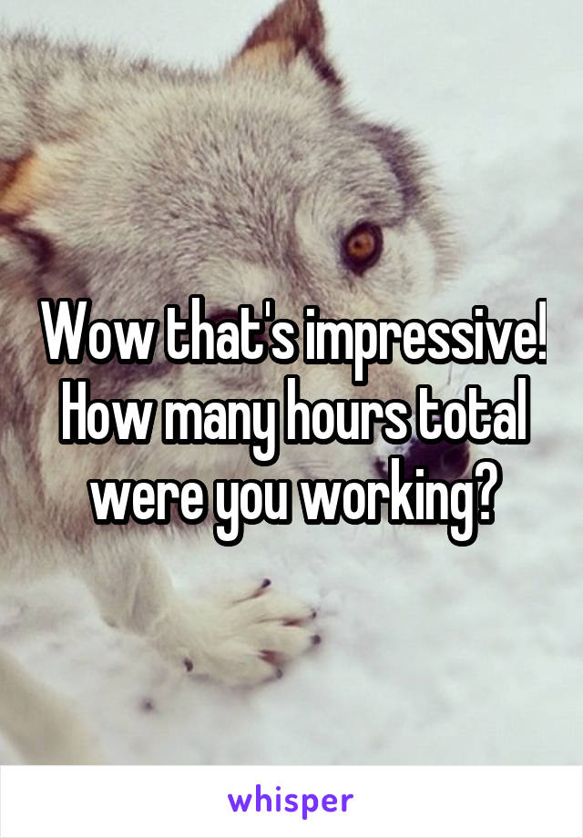 Wow that's impressive! How many hours total were you working?