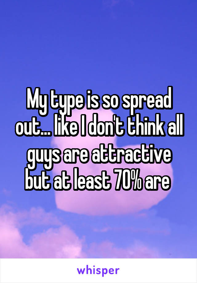 My type is so spread out... like I don't think all guys are attractive but at least 70% are 