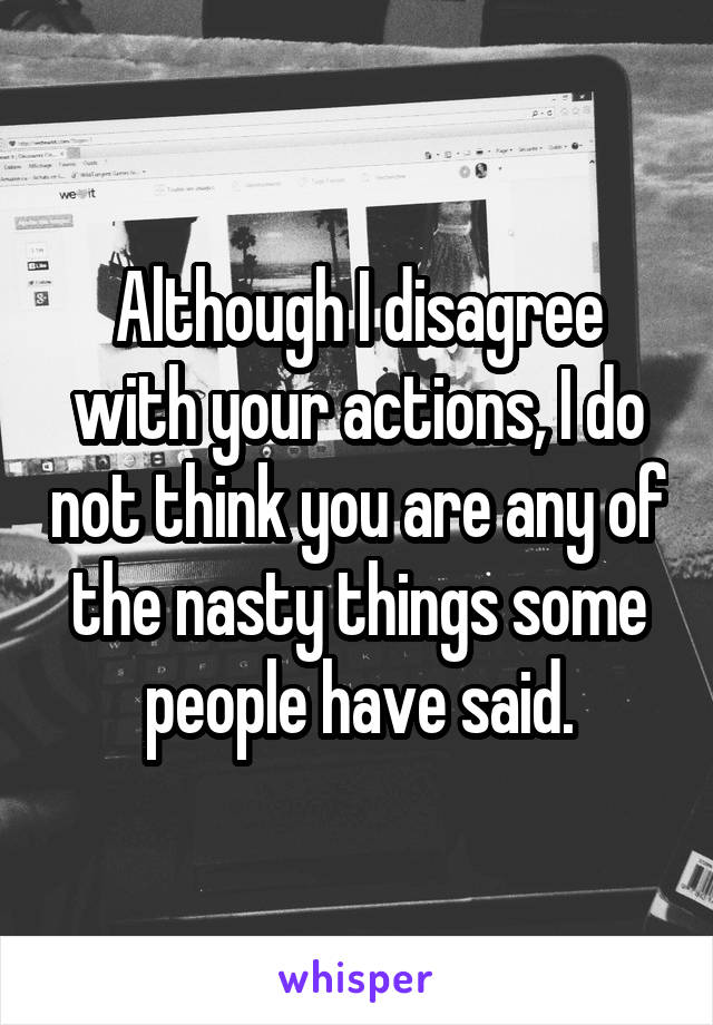 Although I disagree with your actions, I do not think you are any of the nasty things some people have said.