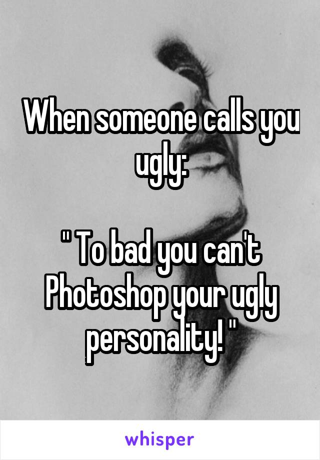 When someone calls you ugly:

" To bad you can't Photoshop your ugly personality! "