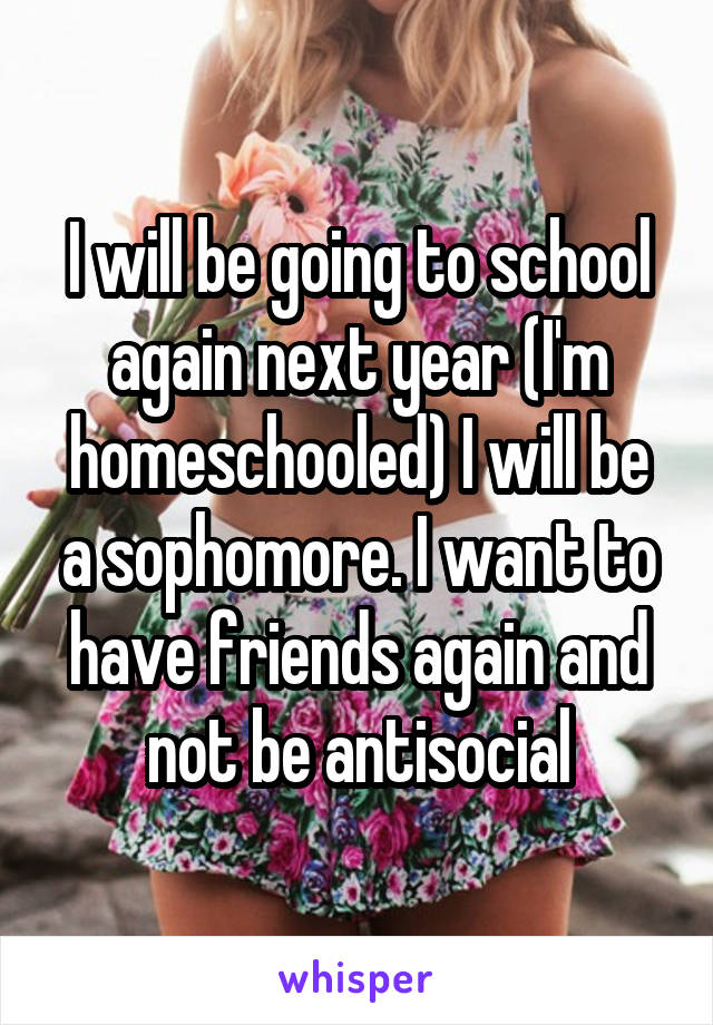 I will be going to school again next year (I'm homeschooled) I will be a sophomore. I want to have friends again and not be antisocial