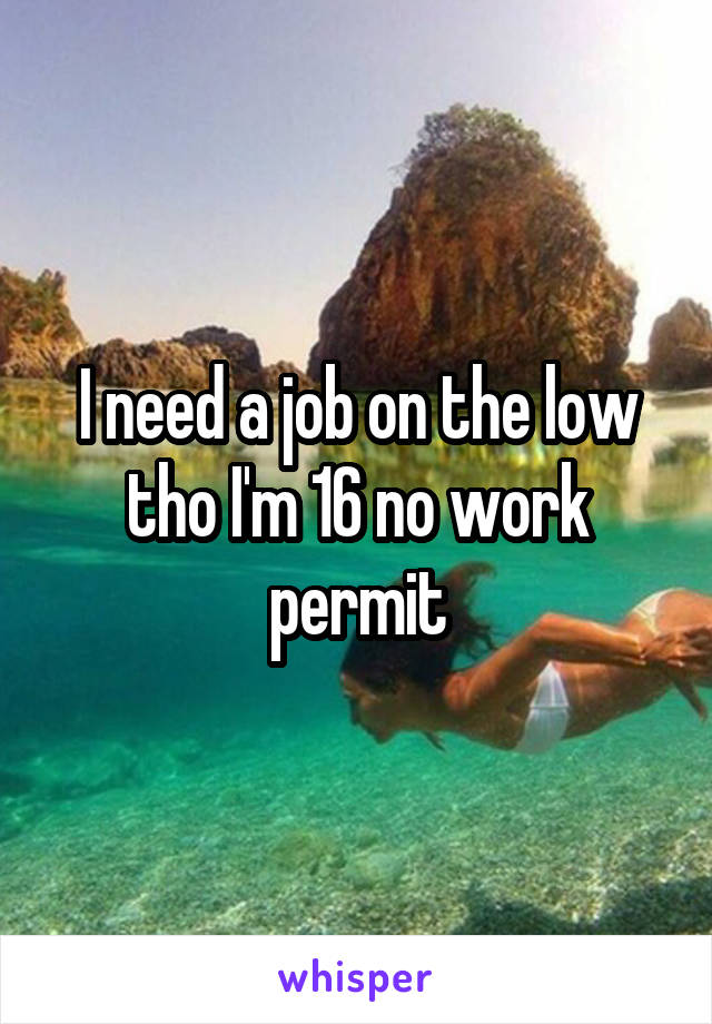 I need a job on the low tho I'm 16 no work permit