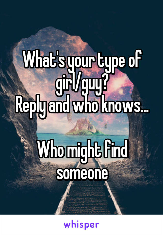 What's your type of girl/guy?
Reply and who knows... 
Who might find someone