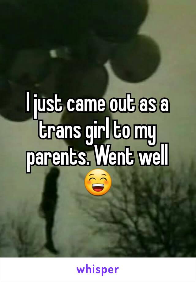 I just came out as a trans girl to my parents. Went well 😁