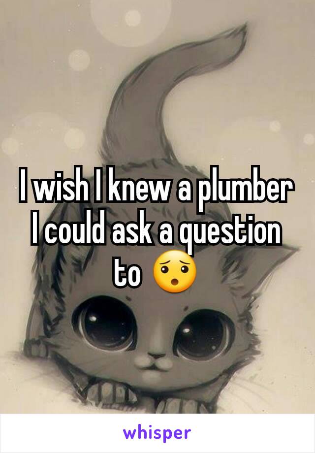 I wish I knew a plumber I could ask a question to 😯