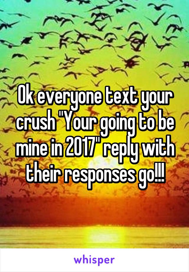 Ok everyone text your crush "Your going to be mine in 2017" reply with their responses go!!!