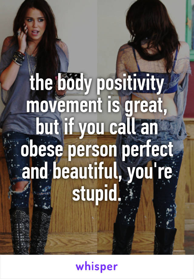 the body positivity movement is great, but if you call an obese person perfect and beautiful, you're stupid.