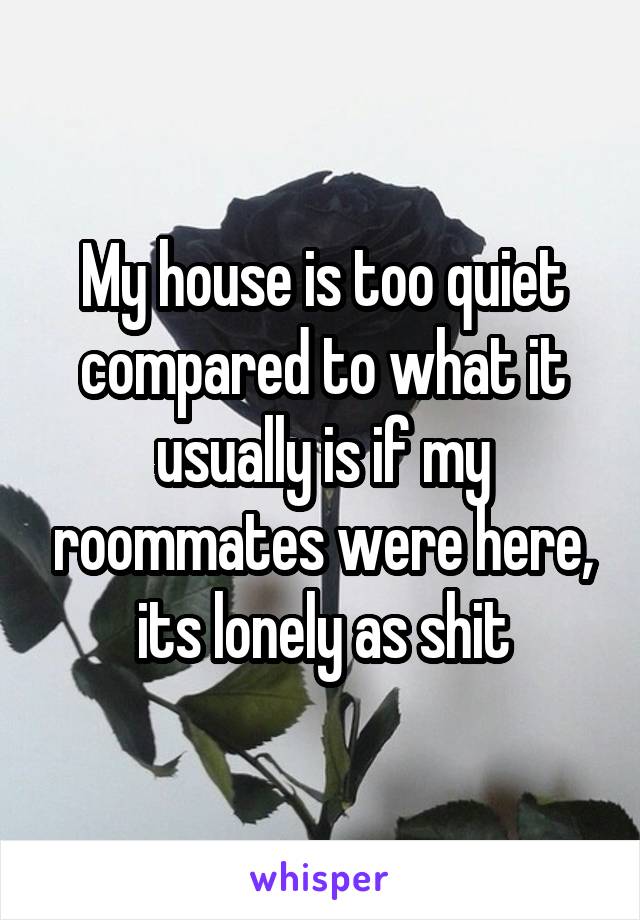 My house is too quiet compared to what it usually is if my roommates were here, its lonely as shit