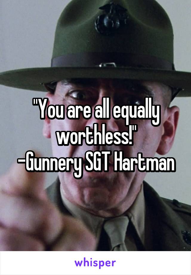 
"You are all equally worthless!"
-Gunnery SGT Hartman 