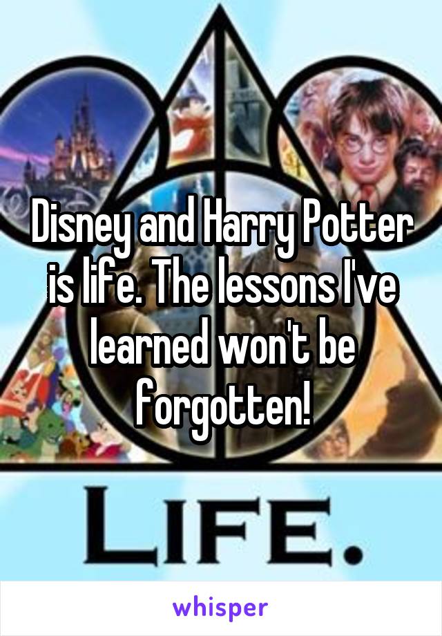 Disney and Harry Potter is life. The lessons I've learned won't be forgotten!