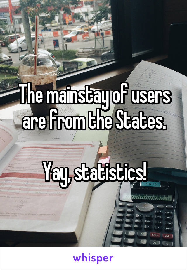 The mainstay of users are from the States.

Yay, statistics!