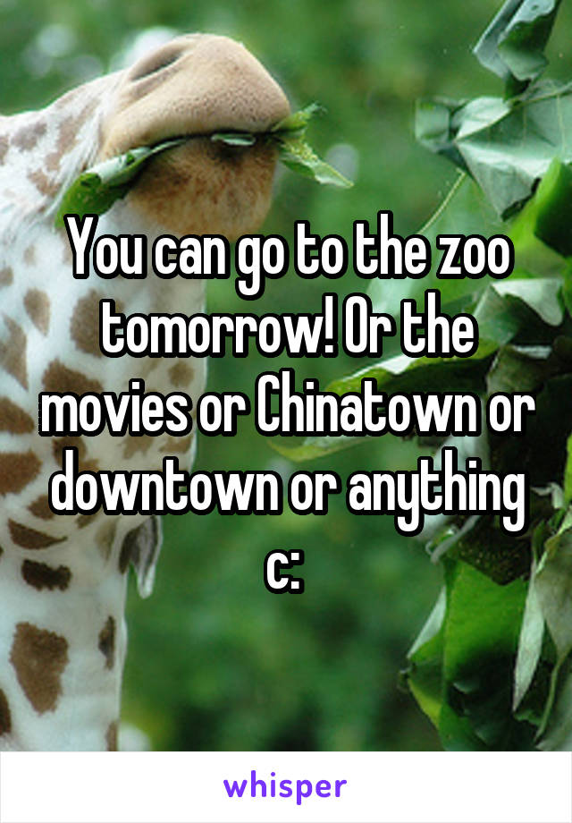 You can go to the zoo tomorrow! Or the movies or Chinatown or downtown or anything c: 