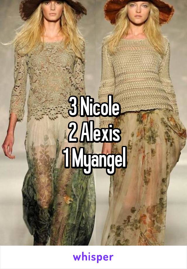 3 Nicole
2 Alexis
1 Myangel