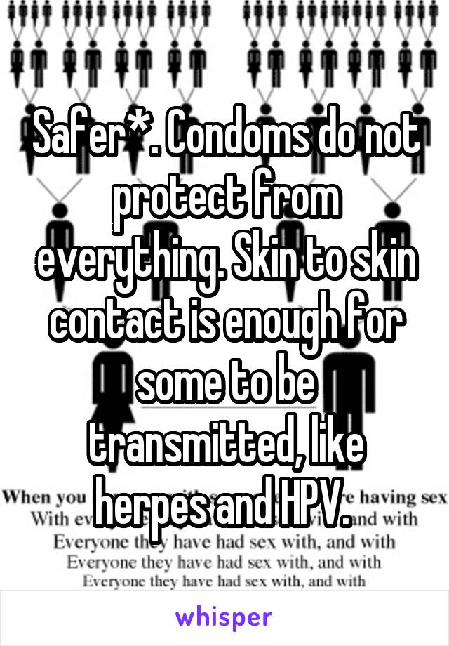 Safer*. Condoms do not protect from everything. Skin to skin contact is enough for some to be transmitted, like herpes and HPV. 