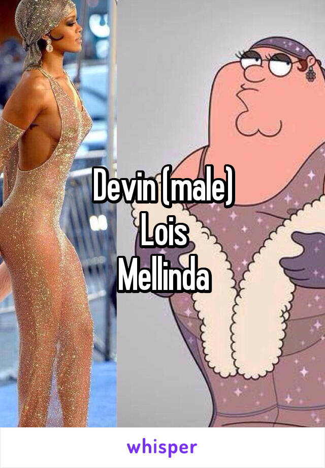 Devin (male)
Lois
Mellinda