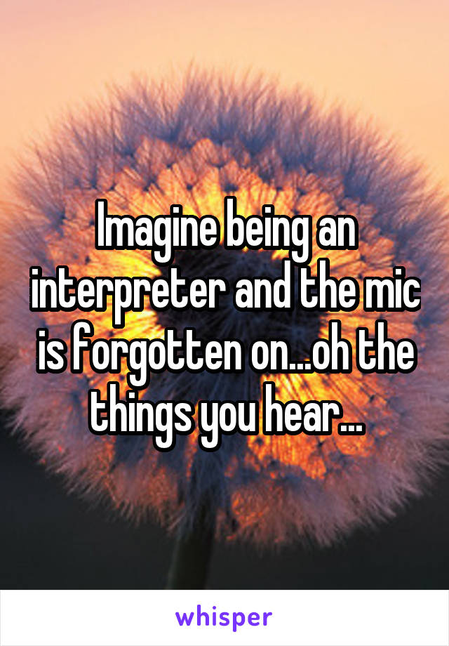 Imagine being an interpreter and the mic is forgotten on...oh the things you hear...