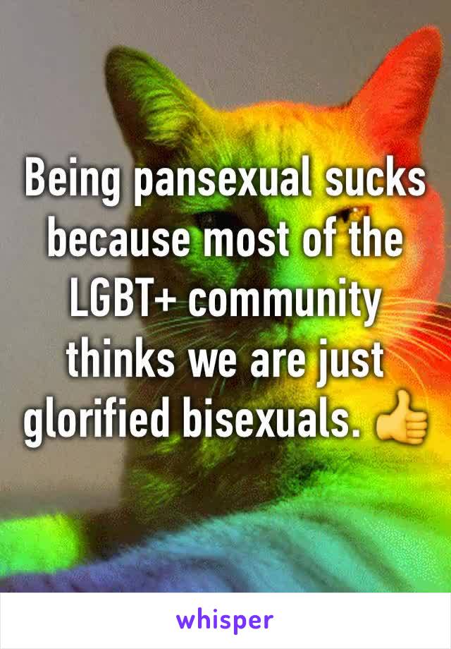 Being pansexual sucks because most of the LGBT+ community thinks we are just glorified bisexuals. 👍