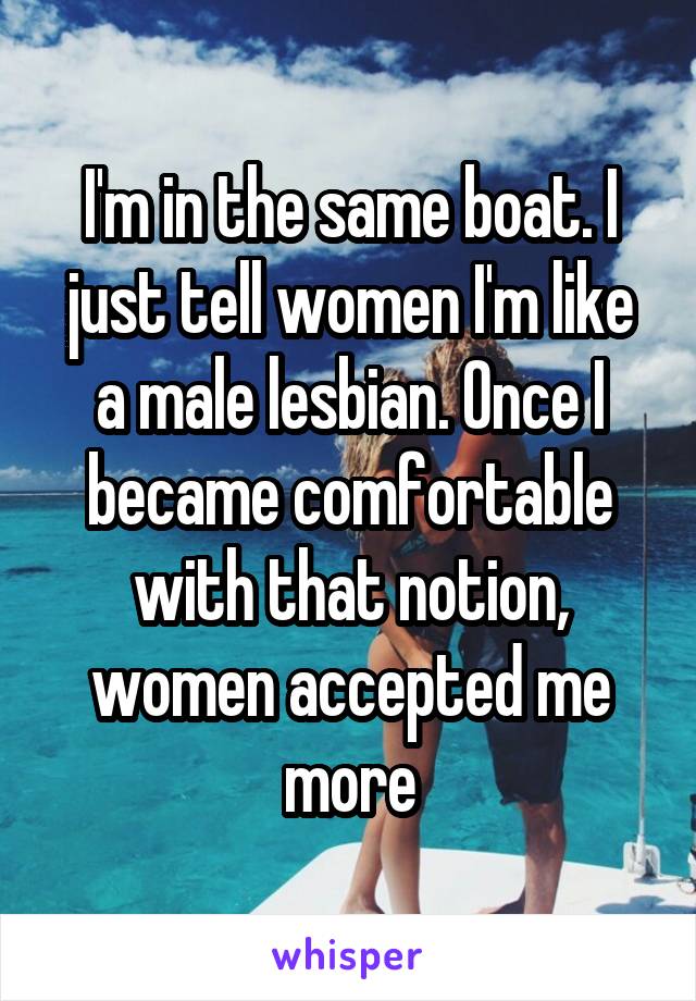 I'm in the same boat. I just tell women I'm like a male lesbian. Once I became comfortable with that notion, women accepted me more