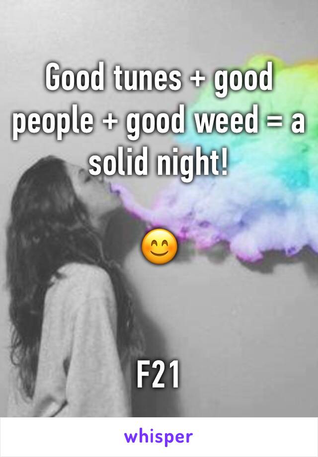 Good tunes + good people + good weed = a solid night! 

😊


F21