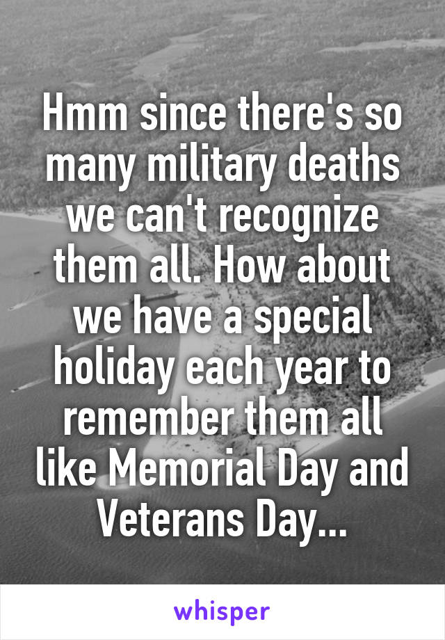 Hmm since there's so many military deaths we can't recognize them all. How about we have a special holiday each year to remember them all like Memorial Day and Veterans Day...