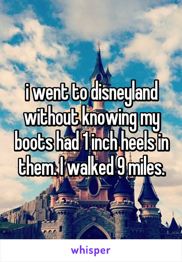 i went to disneyland without knowing my boots had 1 inch heels in them. I walked 9 miles.