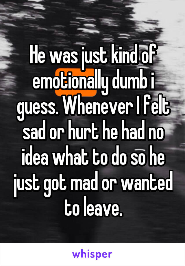 He was just kind of emotionally dumb i guess. Whenever I felt sad or hurt he had no idea what to do so he just got mad or wanted to leave.