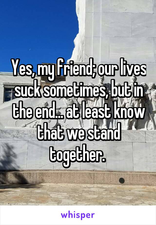 Yes, my friend; our lives suck sometimes, but in the end... at least know that we stand together. 