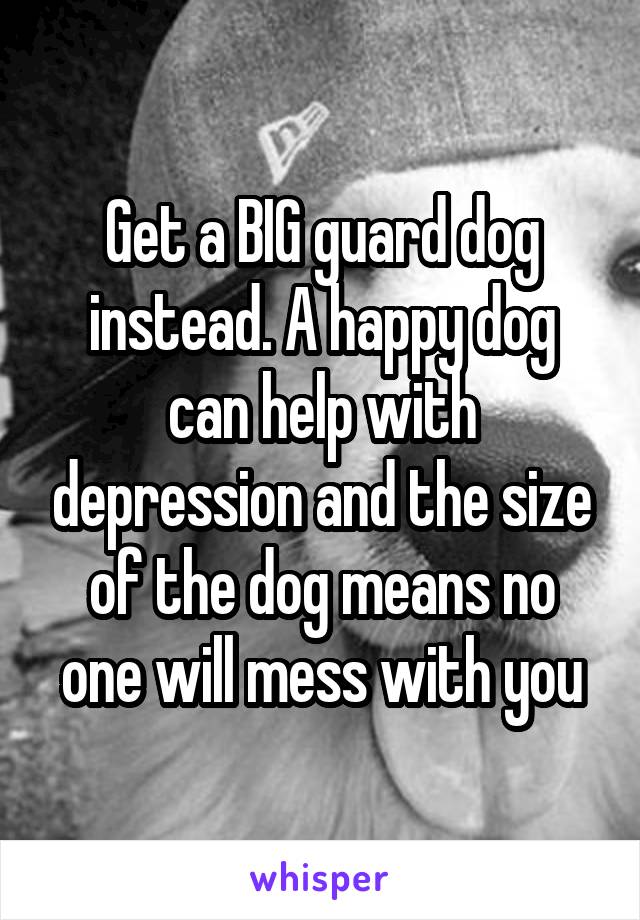 Get a BIG guard dog instead. A happy dog can help with depression and the size of the dog means no one will mess with you