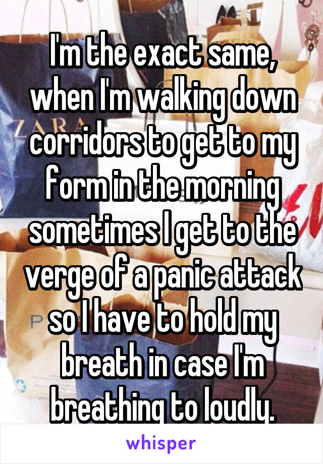 I'm the exact same, when I'm walking down corridors to get to my form in the morning sometimes I get to the verge of a panic attack so I have to hold my breath in case I'm breathing to loudly.