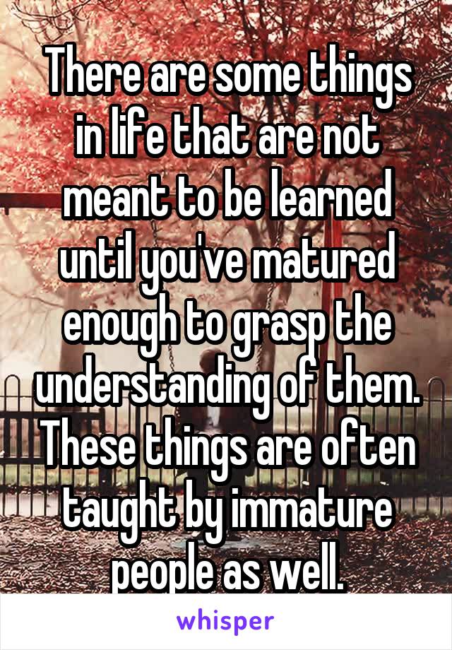 There are some things in life that are not meant to be learned until you've matured enough to grasp the understanding of them. These things are often taught by immature people as well.