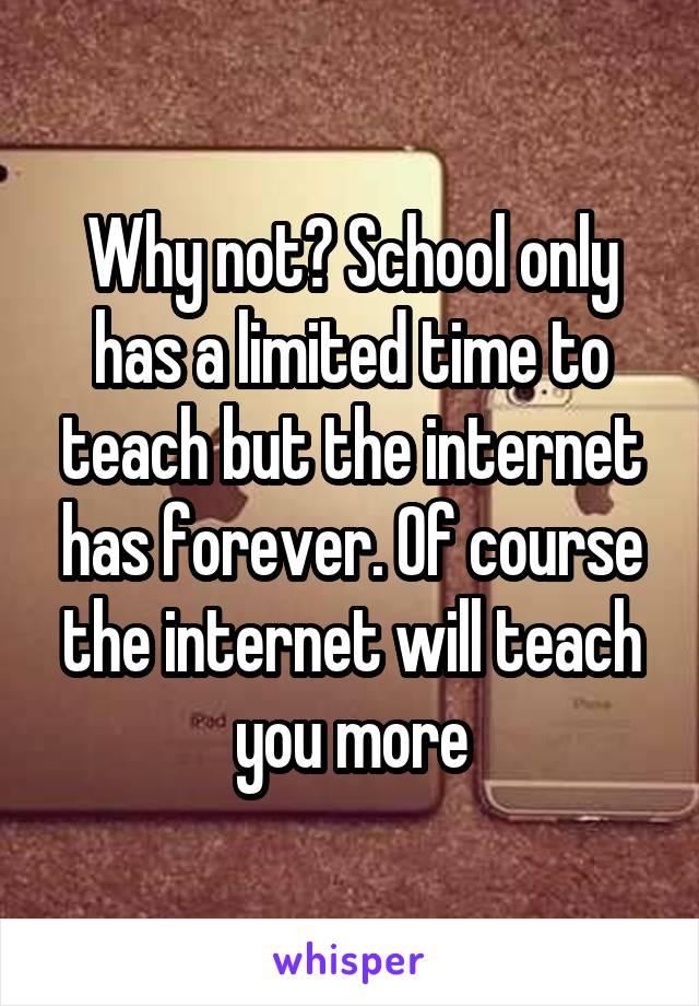 Why not? School only has a limited time to teach but the internet has forever. Of course the internet will teach you more