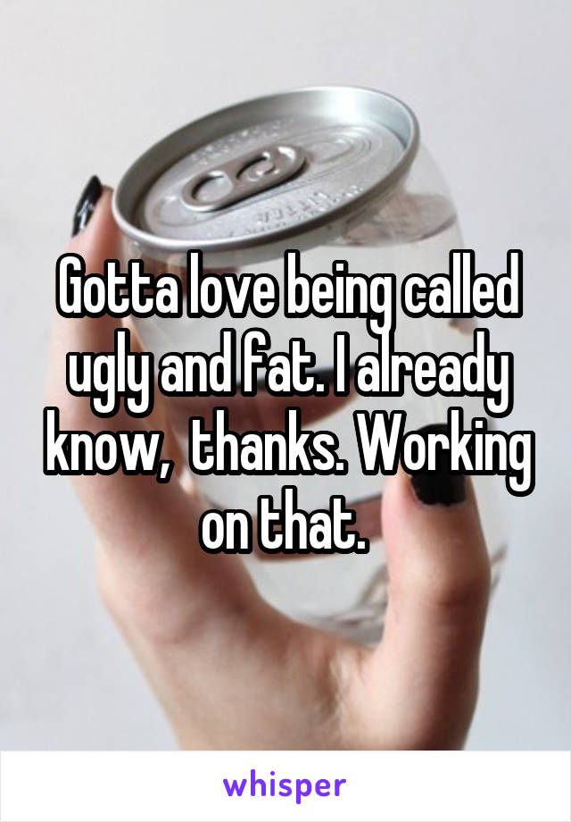 Gotta love being called ugly and fat. I already know,  thanks. Working on that. 