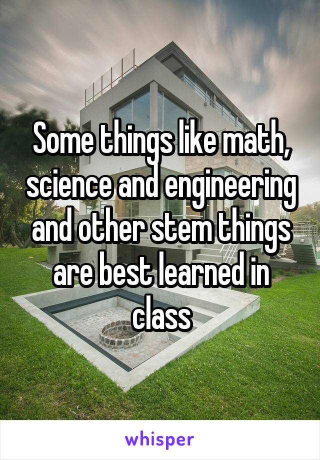 Some things like math, science and engineering and other stem things are best learned in class