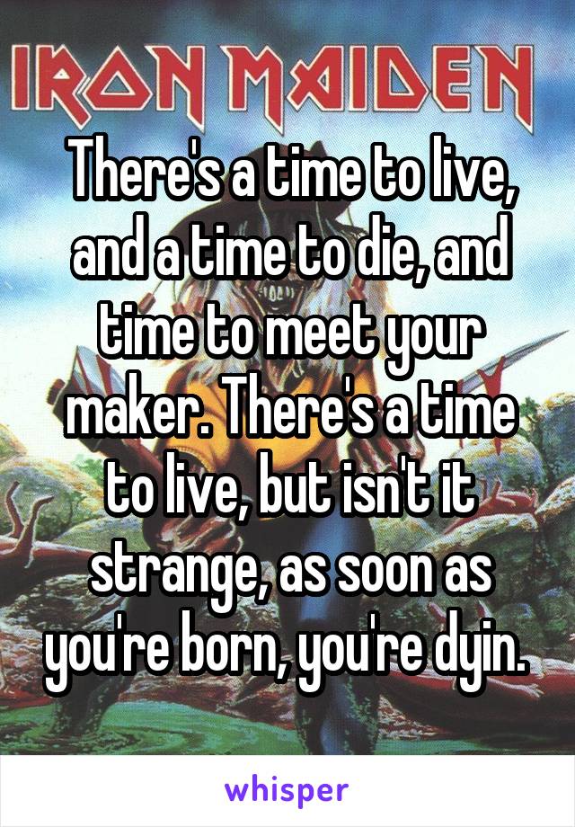 There's a time to live, and a time to die, and time to meet your maker. There's a time to live, but isn't it strange, as soon as you're born, you're dyin. 