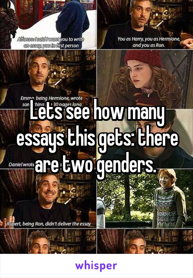 Lets see how many essays this gets: there are two genders. 