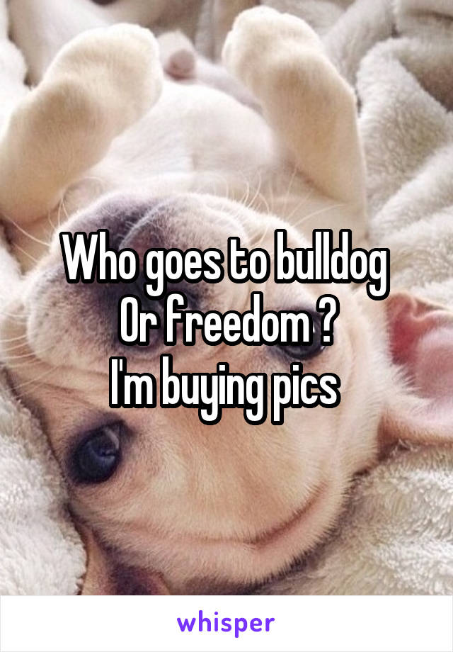 Who goes to bulldog 
Or freedom ?
I'm buying pics 