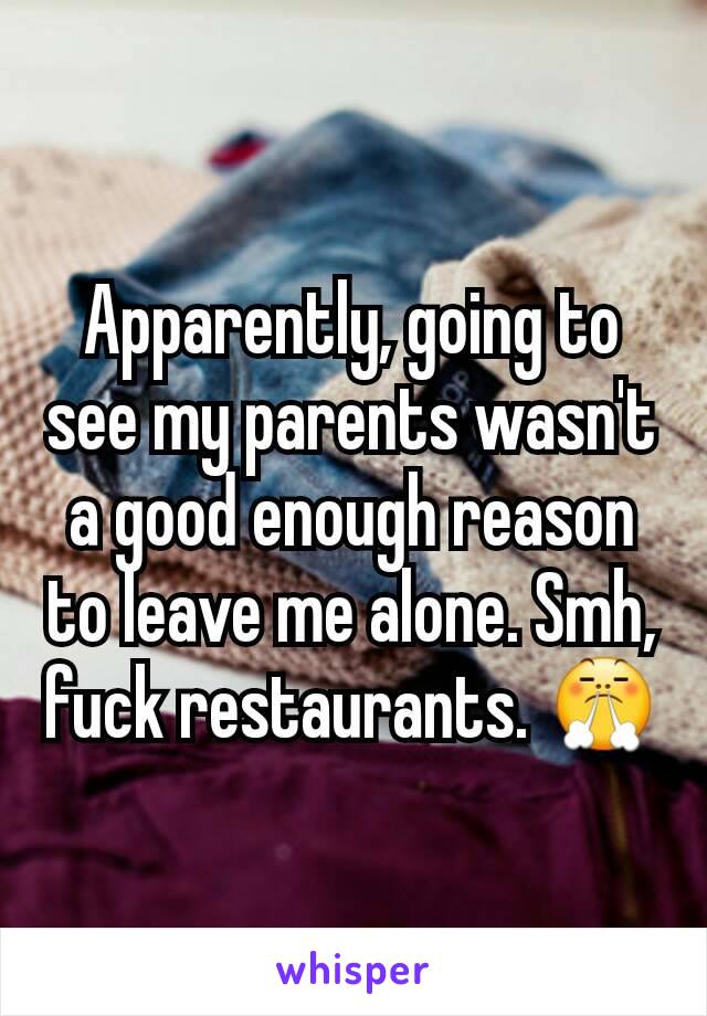 Apparently, going to see my parents wasn't a good enough reason to leave me alone. Smh, fuck restaurants. 😤