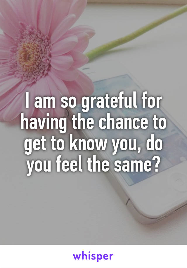 I am so grateful for having the chance to get to know you, do you feel the same?