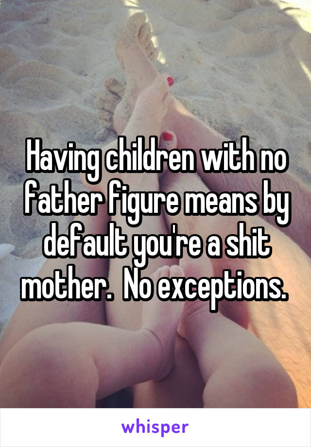 Having children with no father figure means by default you're a shit mother.  No exceptions. 