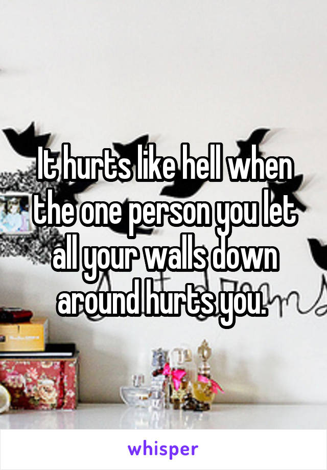 It hurts like hell when the one person you let all your walls down around hurts you. 