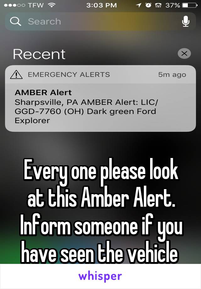 




Every one please look at this Amber Alert. Inform someone if you have seen the vehicle 