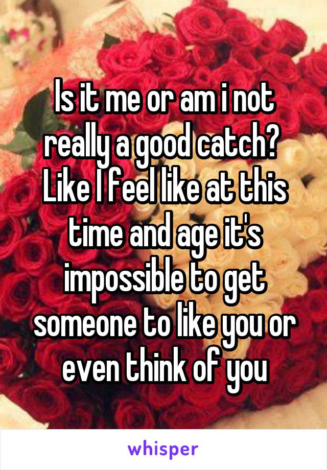 Is it me or am i not really a good catch?  Like I feel like at this time and age it's impossible to get someone to like you or even think of you