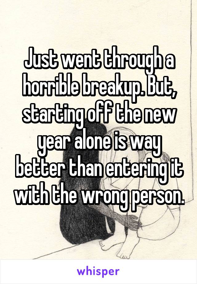 Just went through a horrible breakup. But, starting off the new year alone is way better than entering it with the wrong person. 