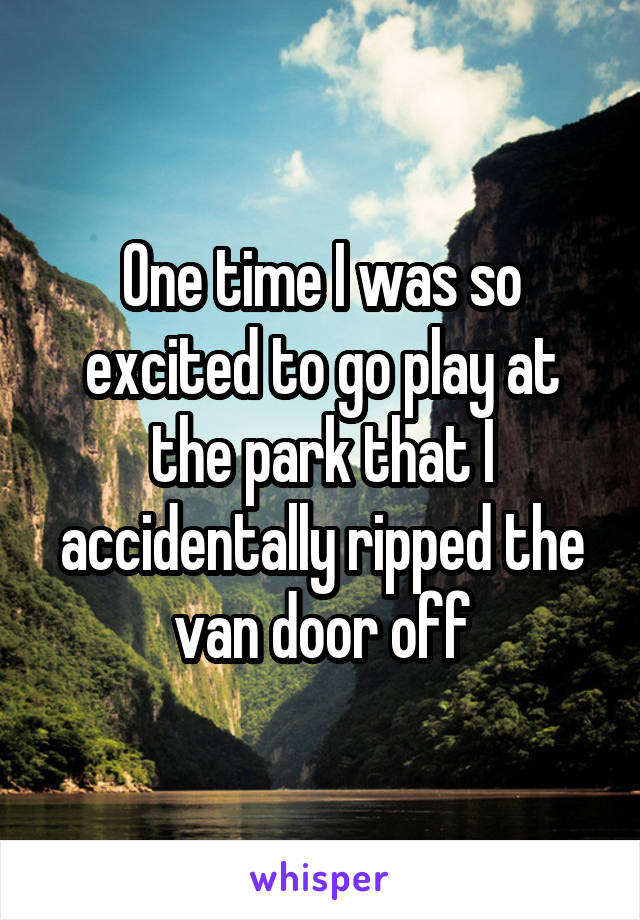 One time I was so excited to go play at the park that I accidentally ripped the van door off