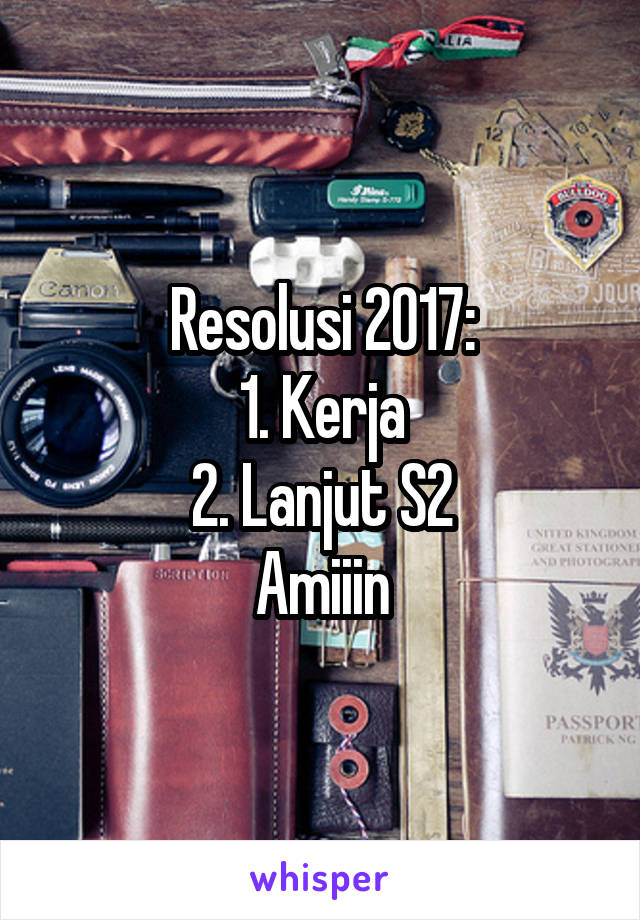 Resolusi 2017:
1. Kerja
2. Lanjut S2
Amiiin