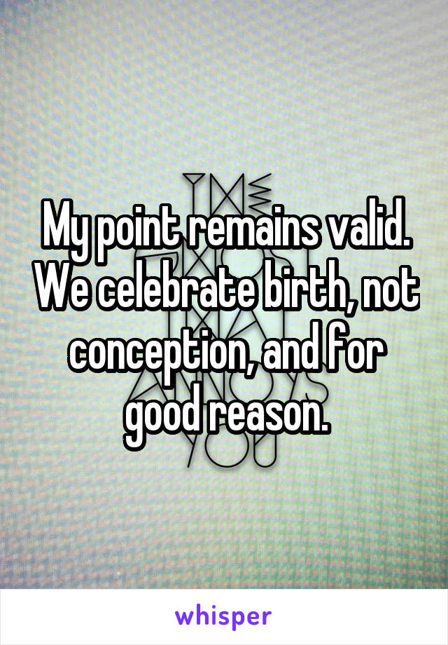 My point remains valid. We celebrate birth, not conception, and for good reason.